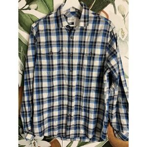 Coastaoro Small Plaid Blue Button Front Long Sleeve Shirt Mens New
